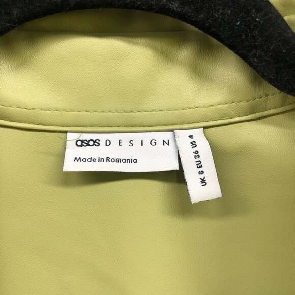 Asos Faux Leather Oversized Shirt Jacket Womens 4 (S) Lime Green Shacket - Picture 3 of 9
